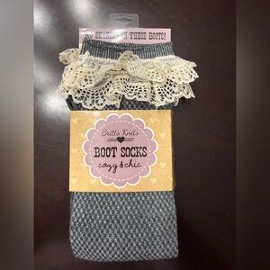 Britt’s Knits Gray Boot Socks with Lace Trim